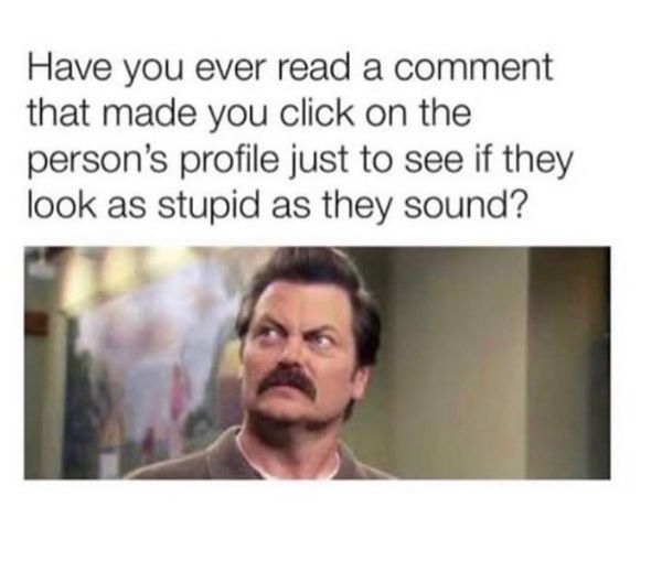 have you ever read a comment - Have you ever read a comment that made you click on the person's profile just to see if they look as stupid as they sound?