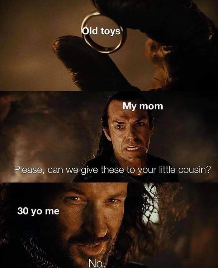 lord of the rings memes - Old toys My mom Please, can we give these to your little cousin? 30 yo me No