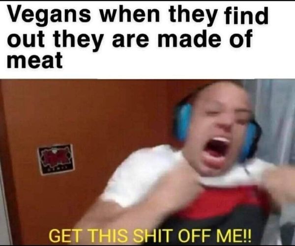 get this shirt off me meme template - Vegans when they find out they are made of meat Get This Shit Off Me!!
