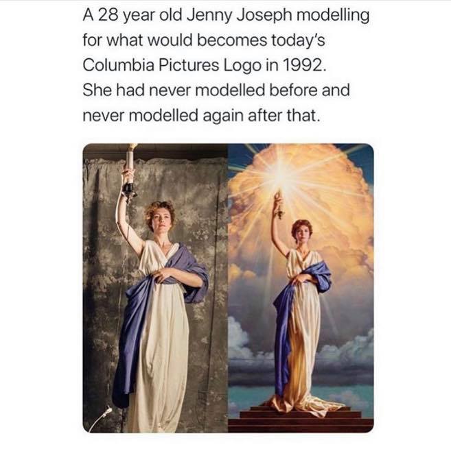 jenny joseph - A 28 year old Jenny Joseph modelling for what would becomes today's Columbia Pictures Logo in 1992. She had never modelled before and never modelled again after that.