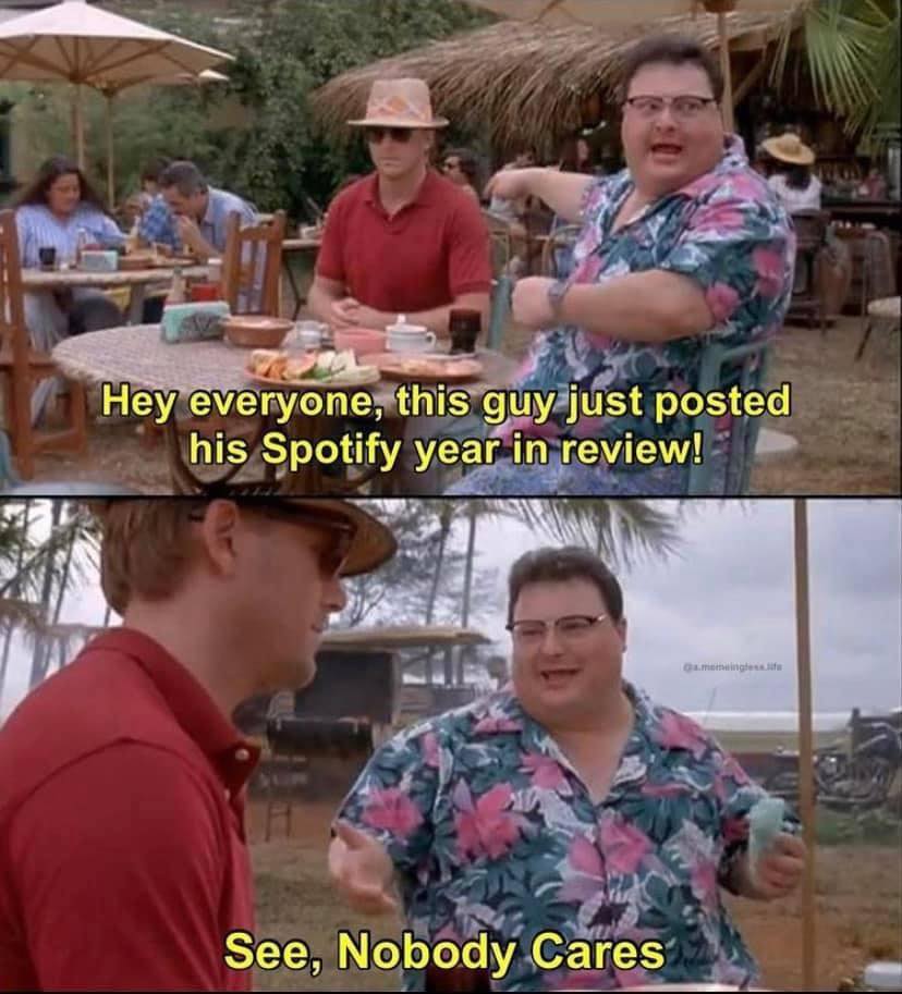 people with airpods are too poor to afford the wire - Ro Hey everyone, this guy just posted his Spotify year in review! mingteste See, Nobody Cares