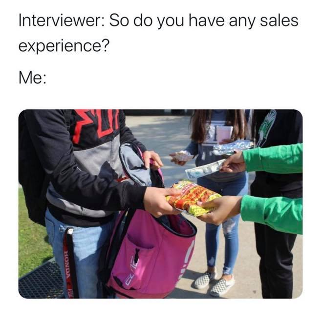 bag - Interviewer So do you have any sales experience? Me Honda