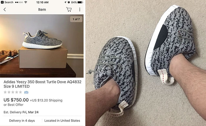 online shopping fails - Search .000 1 0 84% Item 1 of 7 Adidas Yeezy 350 Boost Turtle Dove AQ4832 Size 9 Limited 0 Us $750.00 Us $13.20 Shipping or Best Offer Est. Delivery Fri, Mar 24 Delivery in 4 days Located in United States