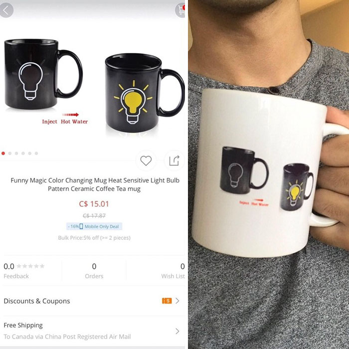 online order fail - Inject Hot Water G Funny Magic Color Changing Mug Heat Sensitive Light Bulb Pattern Ceramic Coffee Tea mug C$ 15.01 16% Mobile Only Deal Bulk Price5% off > 2 pieces 0.0 Feedback 0 Orders 0 Wish List Discounts & Coupons Free Shipping To