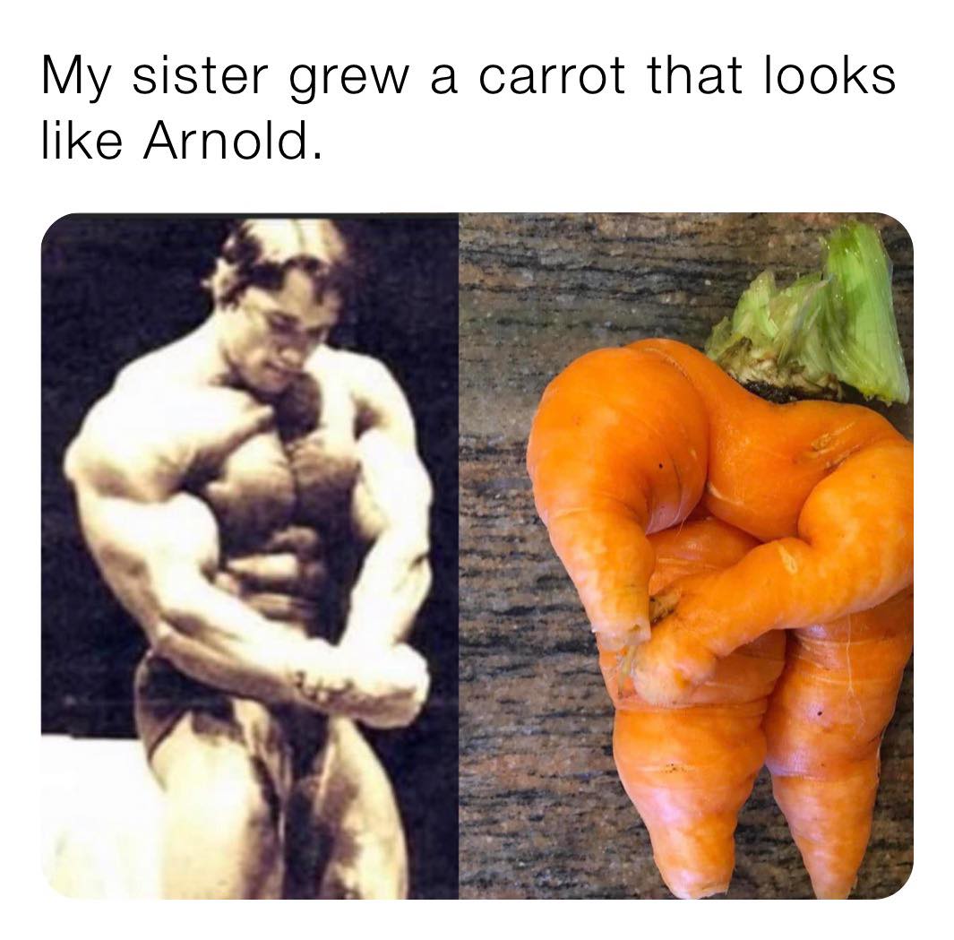muscle - My sister grew a carrot that looks Arnold.