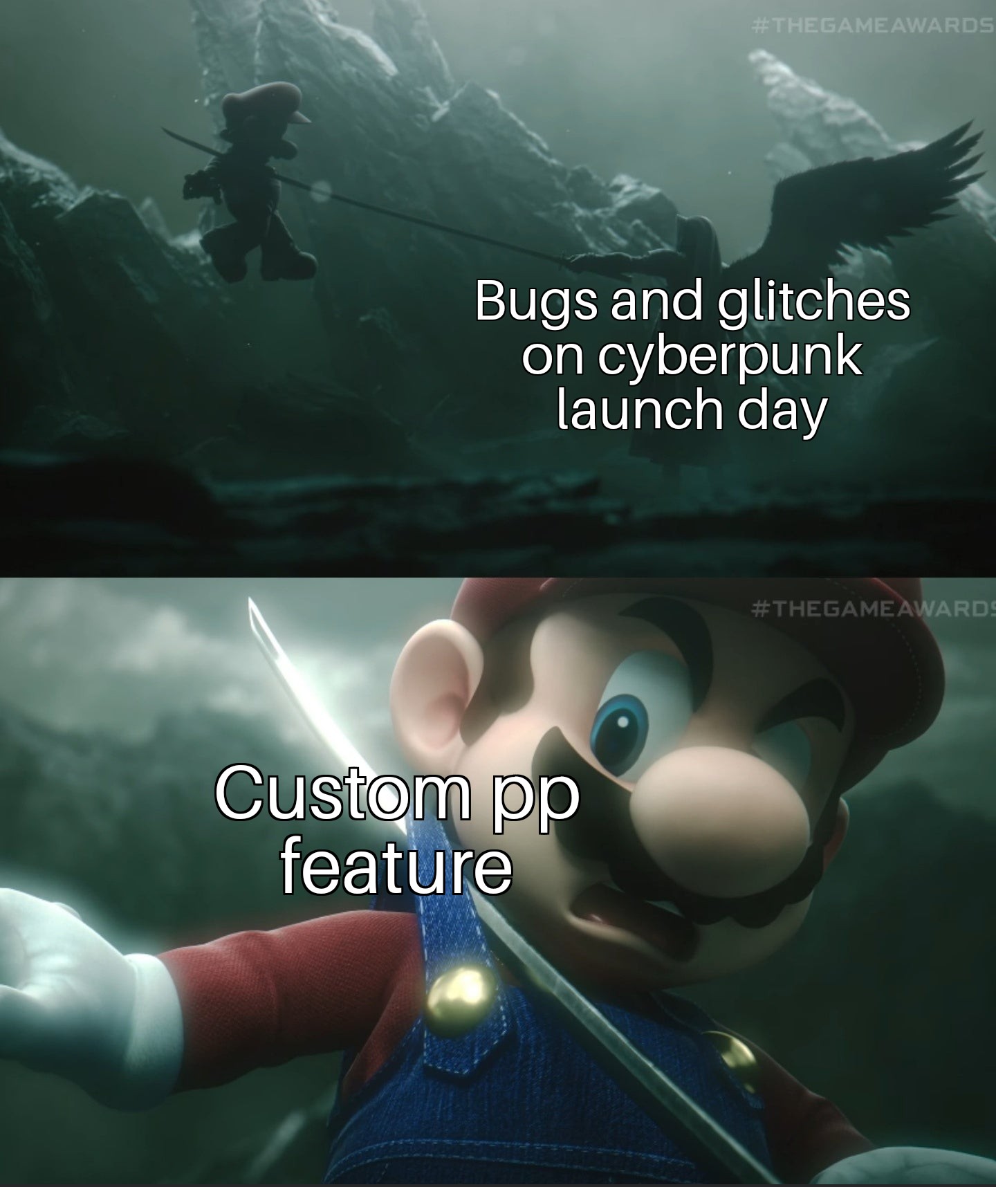 Internet meme - Bugs and glitches on cyberpunk launch day Custom pp feature