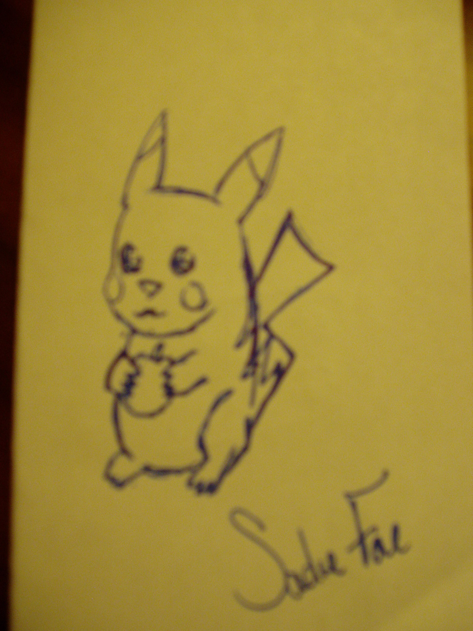 Met Sadie, and she drew me a picture of Pikachu. Ain't that cute?