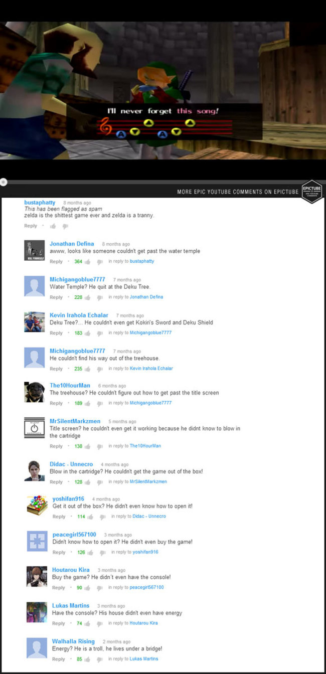 youtube comment software - I'll never forget this song! More Epic Youtube On Epictube bustaphatty 8 months ago This has been flagged as spam zelda is the shittest game ever and zelda is a tranny Jonathan Defina 8 months ago awww. looks someone couldn't ge