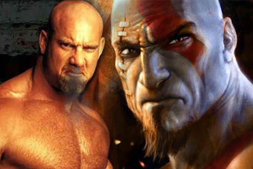 wrestler playing video game characters --  Goldberg/Kratos