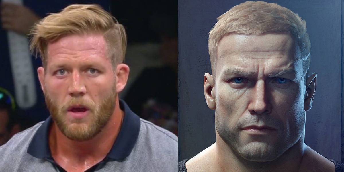 wrestler playing video game characters - Jake Hager/ B.J. Blazkowicz