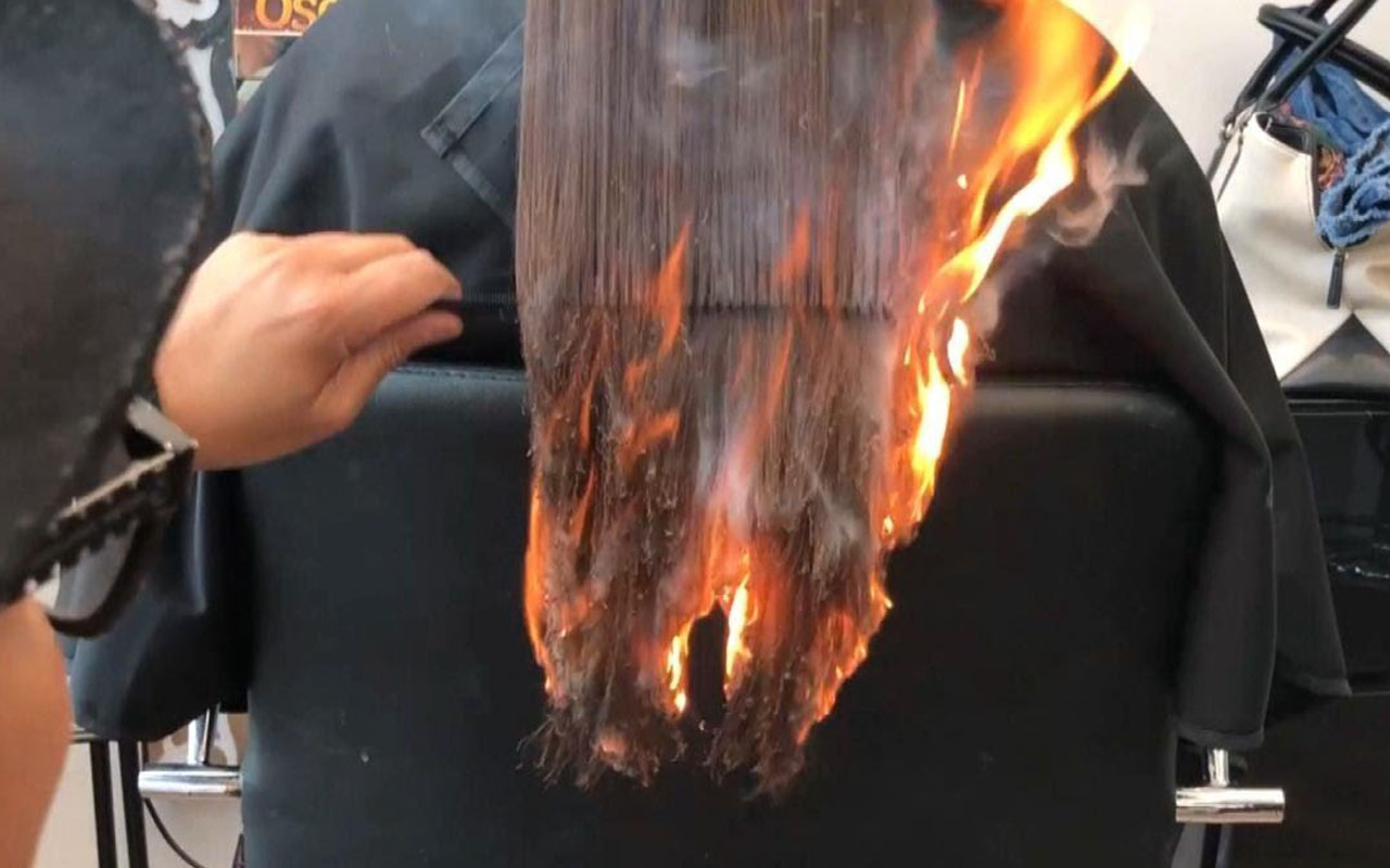 cutting hair with fire