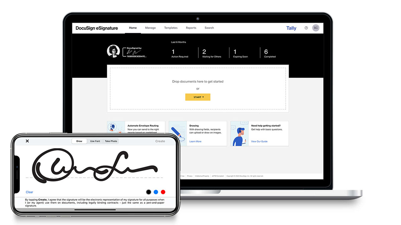 NDA secrets revealed - docusign esignature - DocuSign eSignature Home Manage Doculigned by 7850100ESEOSATE... Automate Envelope Routing Now you can send to the right people based on predefined Draw Use Font Duolin Clear By tapping Create, I agree that the
