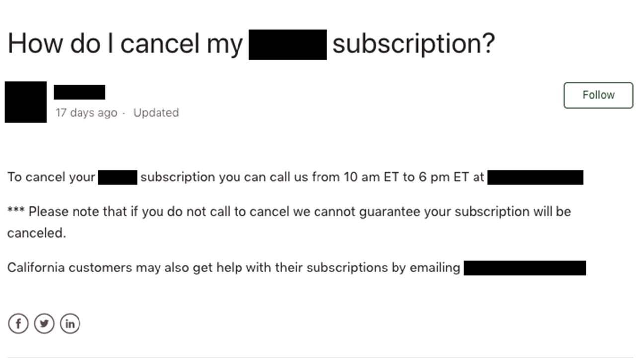 Things That Shouldn't Still Exist - document - subscription? To cancel your subscription you can call us from 10 am Et to 6 pm Et at Please note that if you do not call to cancel we cannot guarantee your subscription will be canceled. California customers