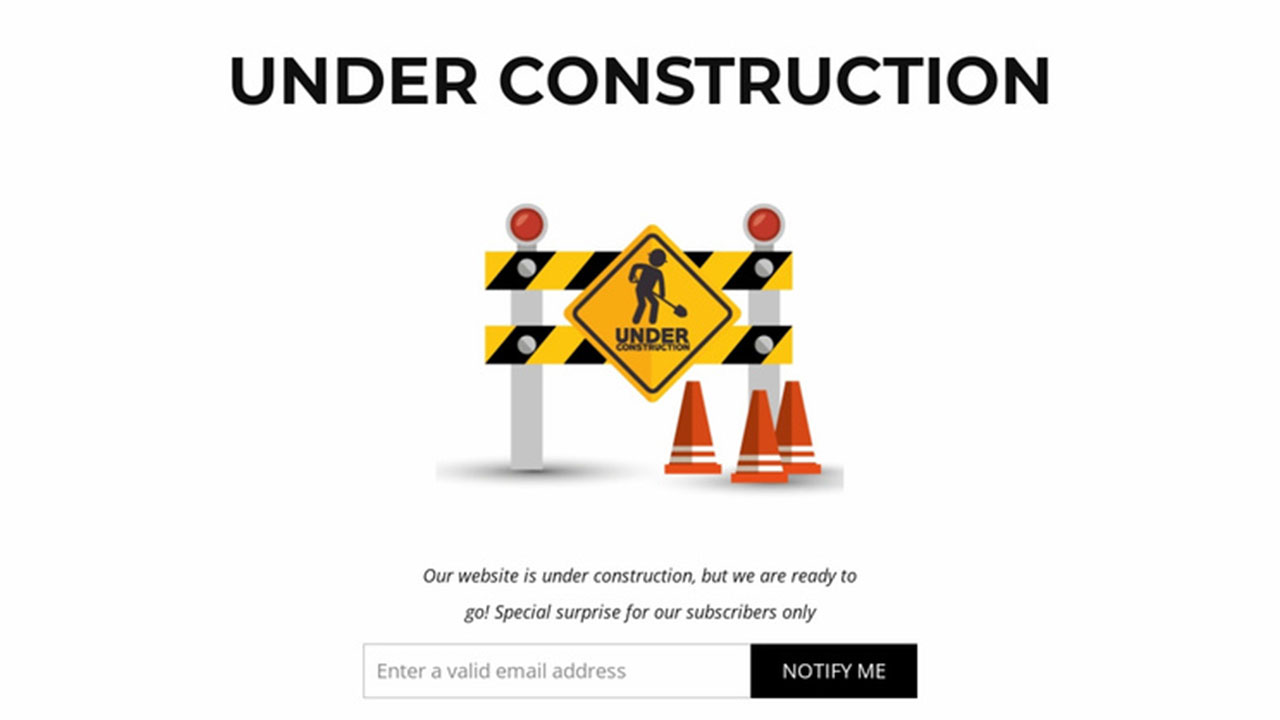 Out of use 2000s - website under construction template - Under Construction Under Construction A Our website is under construction, but we are ready to go! Special surprise for our subscribers only Notify Me Enter a valid email address