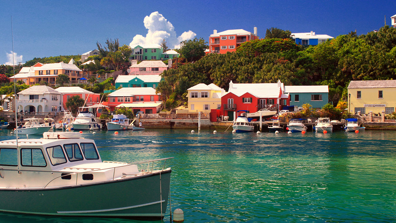 "Bermuda has no natural water source. Each house collects rainwater using white, stepped roofs."