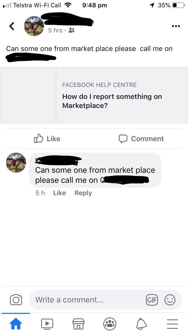 Can some one from market place please call me on Facebook Help Centre How do I report something on Marketplace?