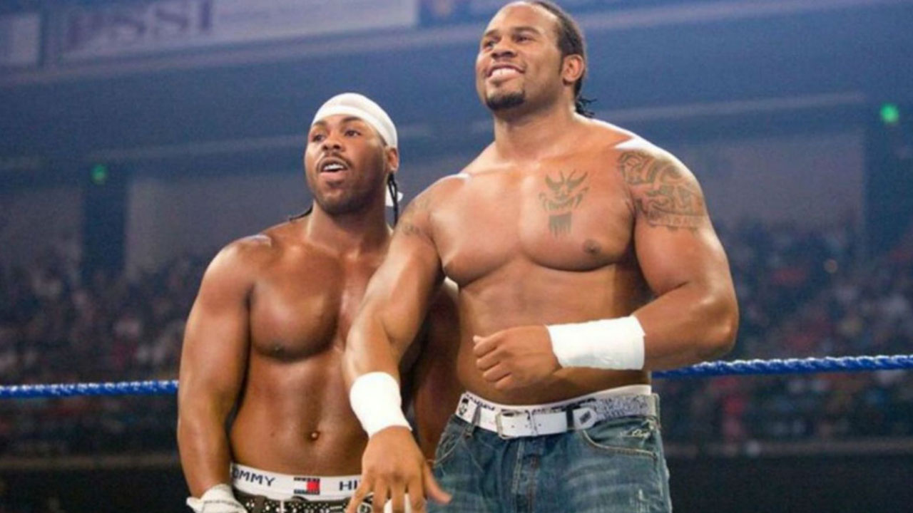 "Cryme Tyme. A WWE wrestling duo from 2006 that consisted of two black men, dressed in "thug" outfits, that would show up in random broadcasts and steal items like the broadcasters laptop." - u/Iam_a_honeybadger