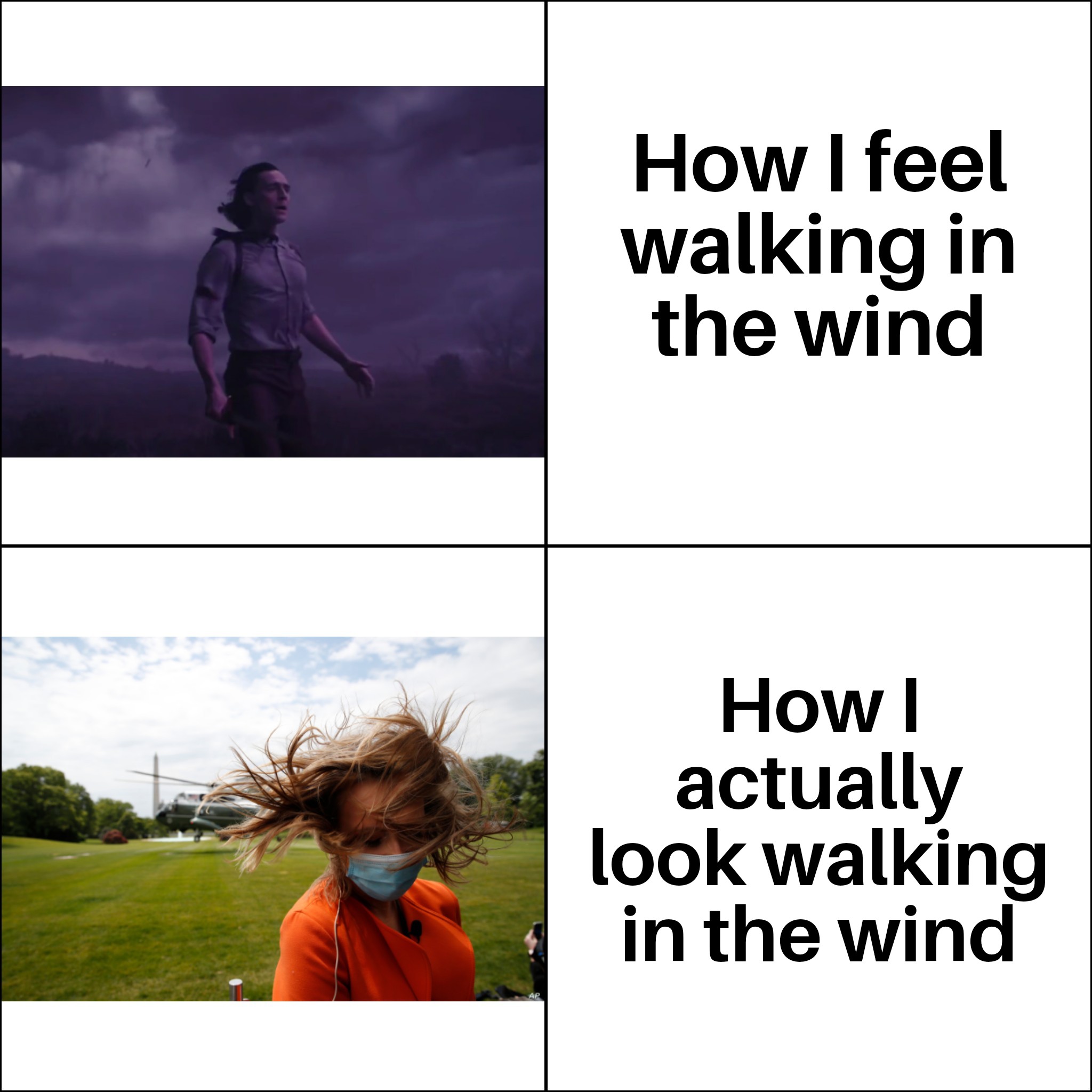 human behavior - How I feel walking in the wind How actually look walking in the wind