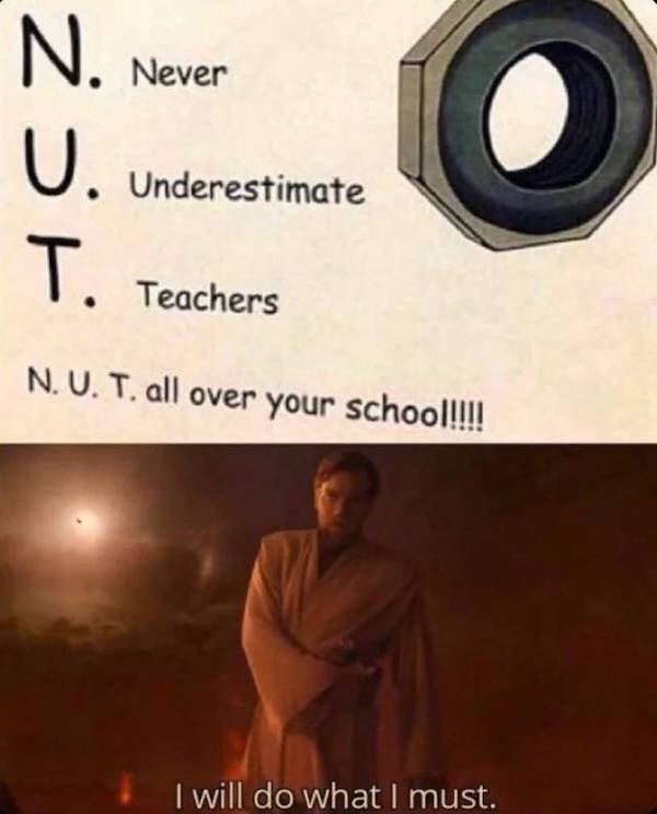 nut all over your school meme - N. Never U. Underestimate Teachers N.U.T. all over your school!!!! I will do what I must.
