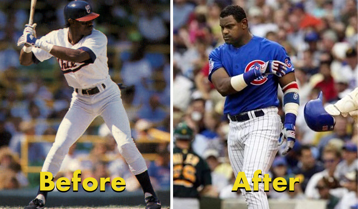 steroid users - 1990 donruss baseball card sammy sosa - they Before After