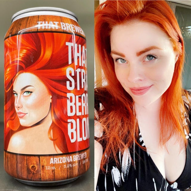 beer pictures - red hair - The Str Ber Ss Blo Arizona Brewed 120d 5.2% aby 28.11