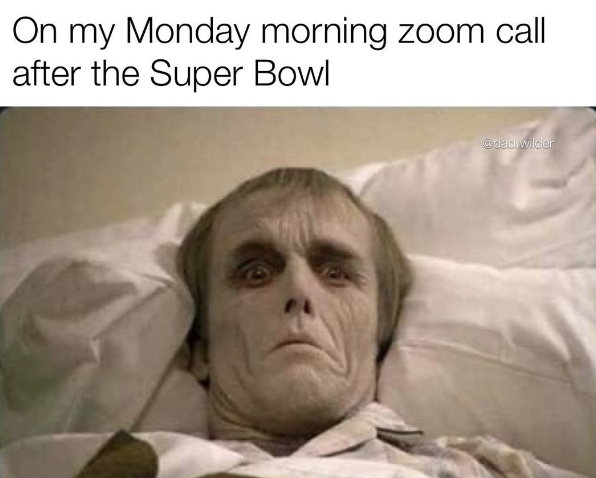 super bowl memes 2022 - morning after gif - On my Monday morning zoom call after the Super Bowl wilder