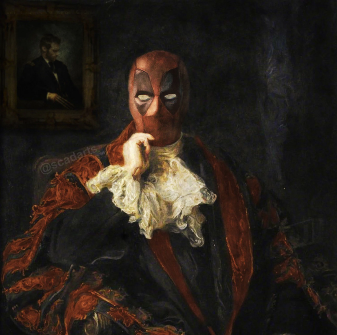 Deadpool photoshopped over famous paintings.