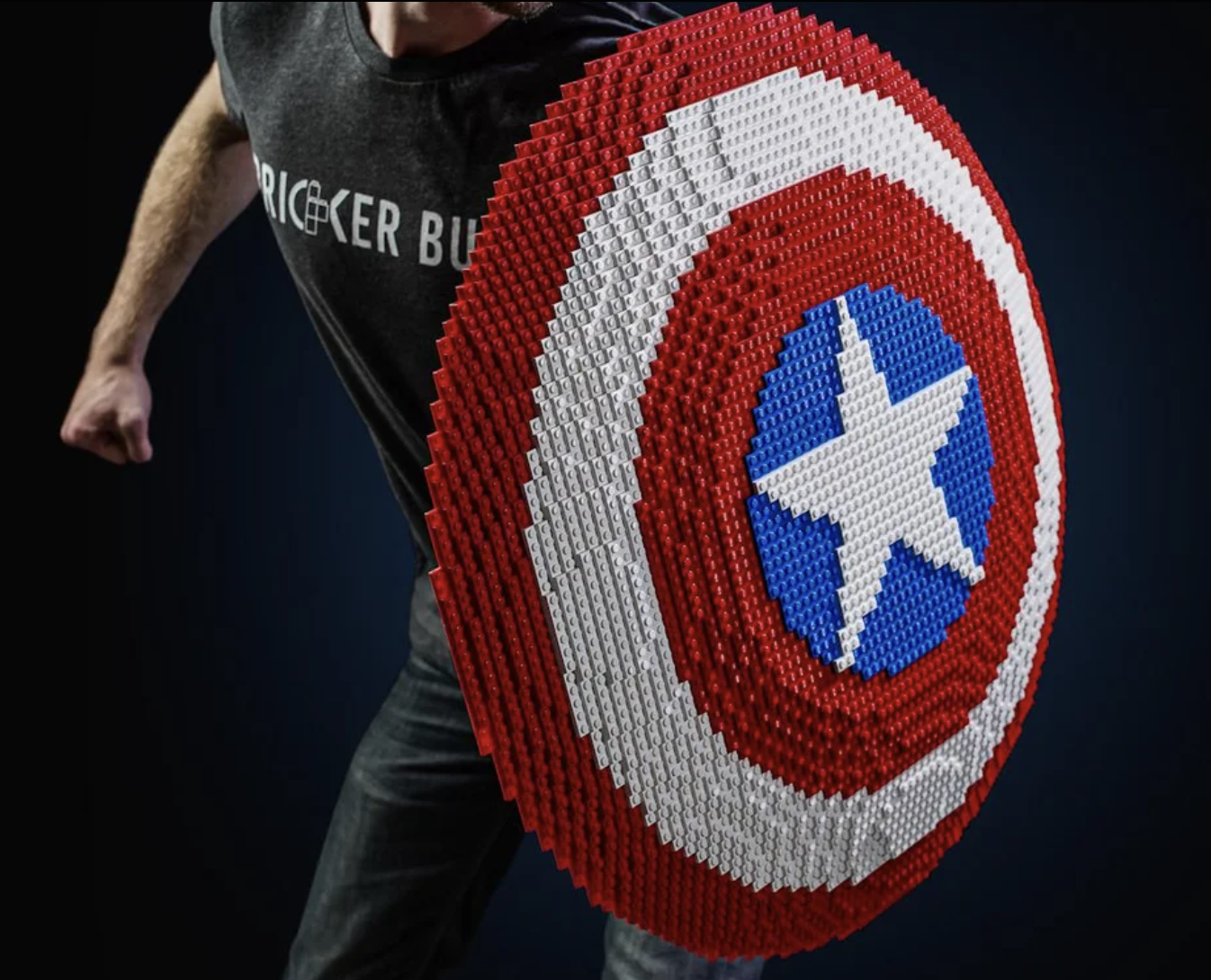 Captain America's shield in LEGO form.