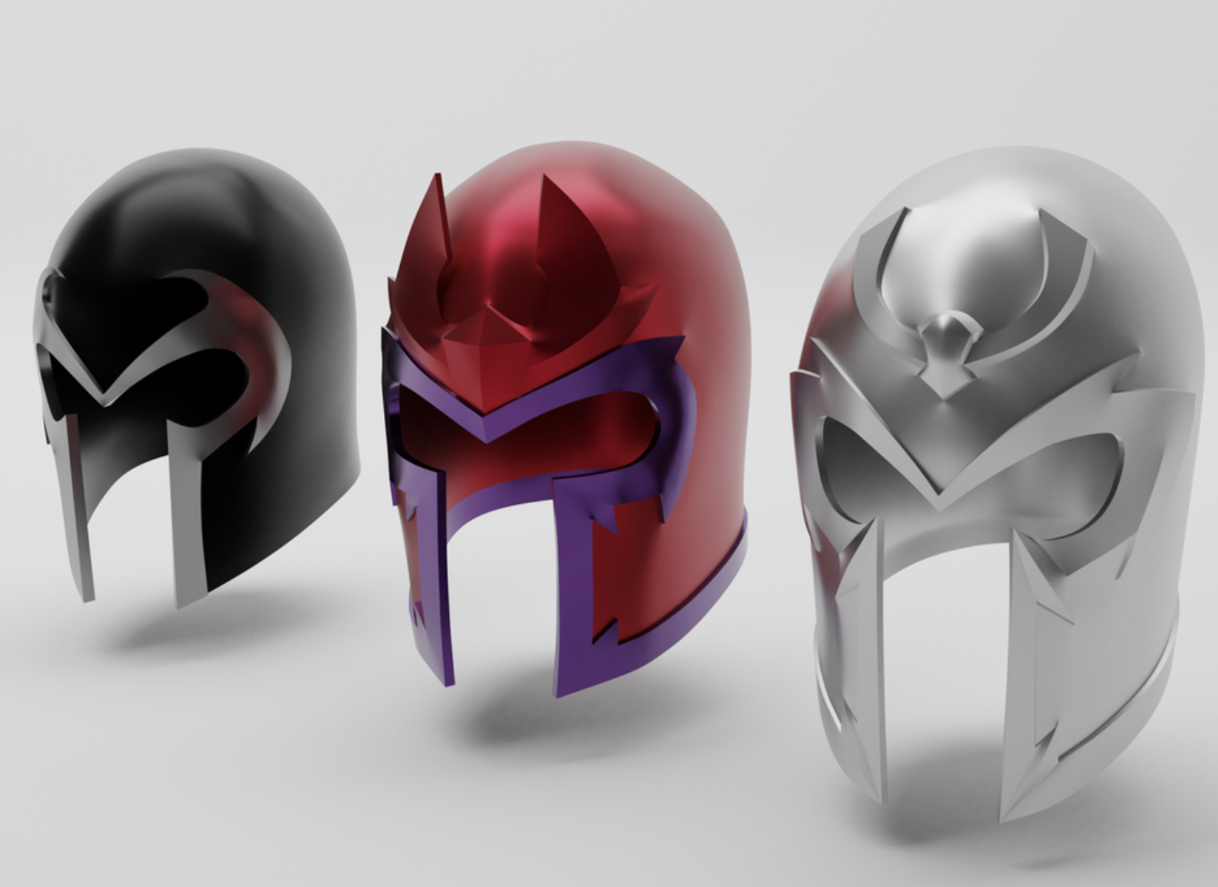 3 magneto helmets created with 3D printer.