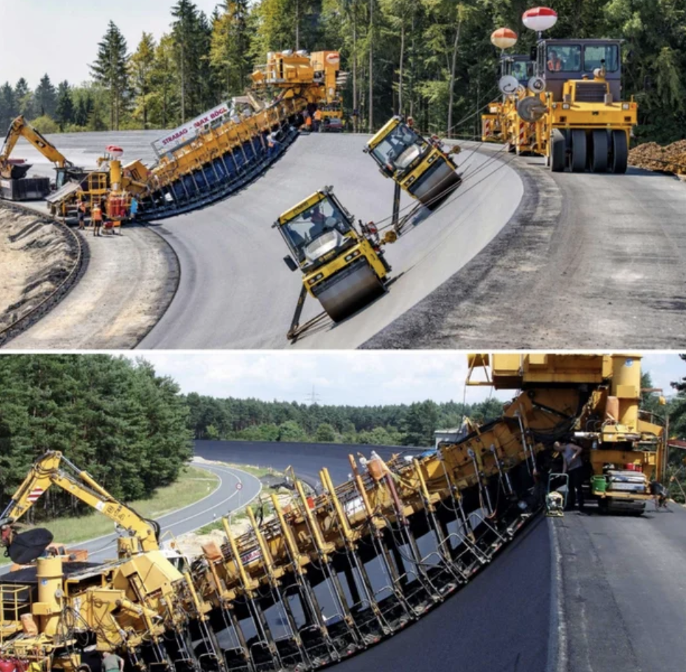 Construction equipment for creating banked curves.