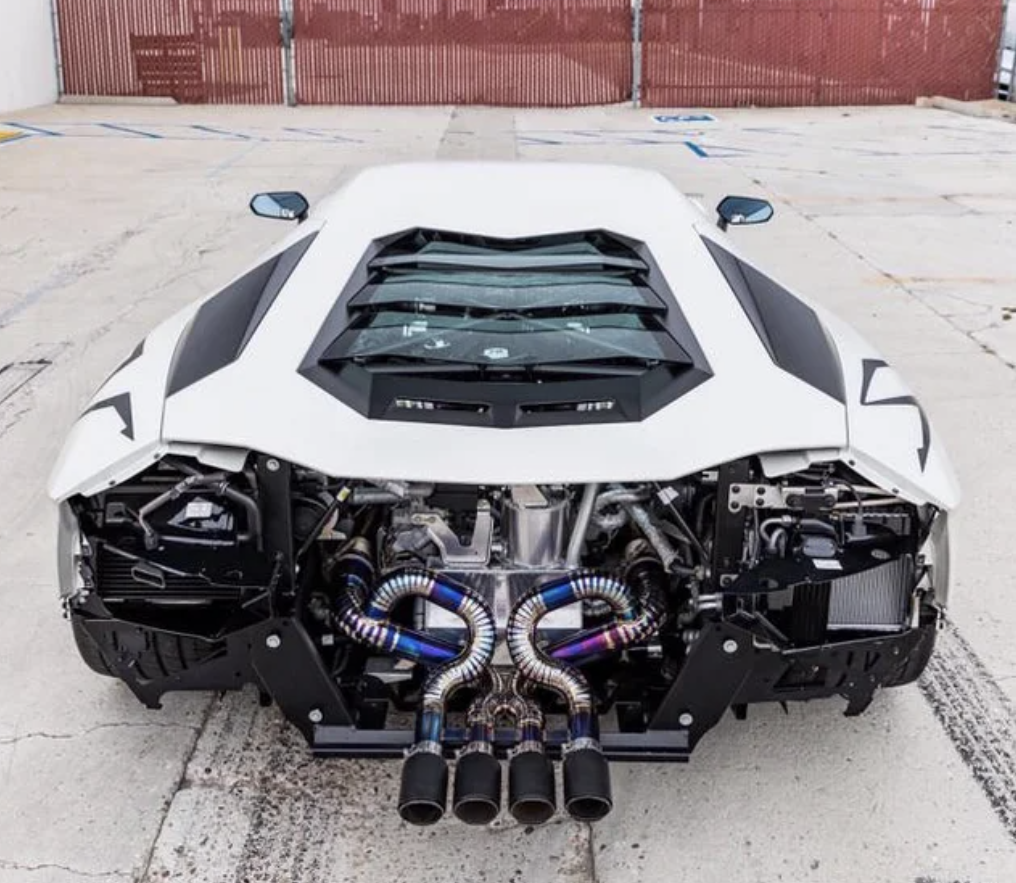 The back paneling removed from a Lamborghini.