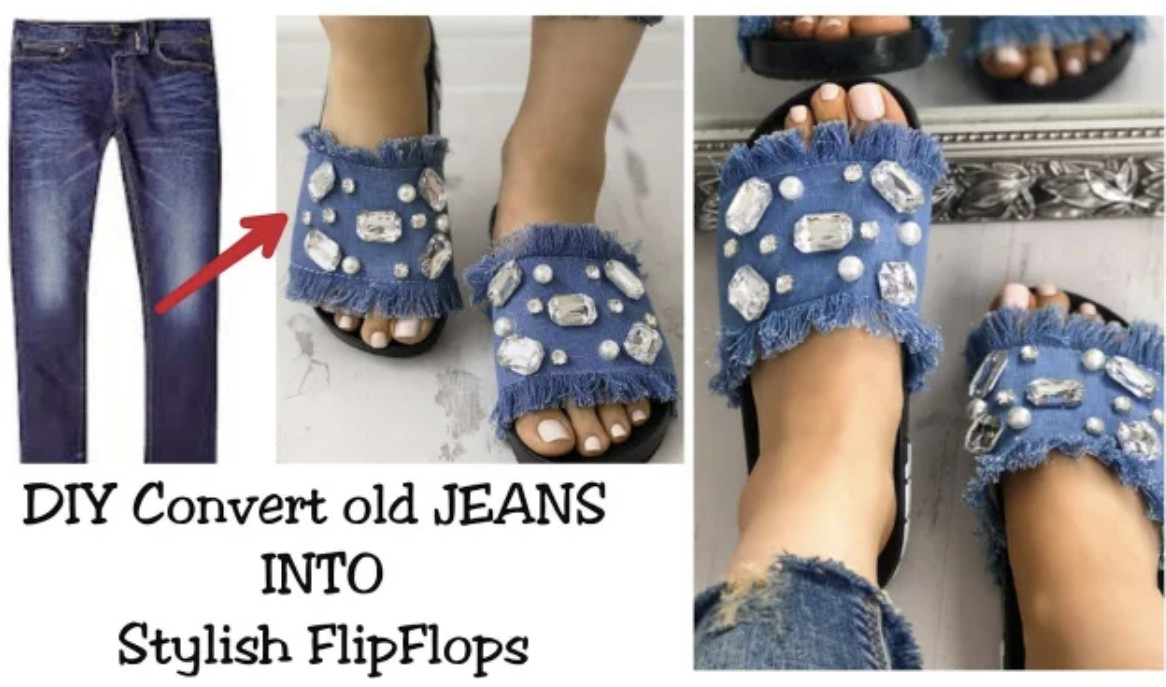 awful diy - jeans - Diy Convert old Jeans Into Stylish FlipFlops