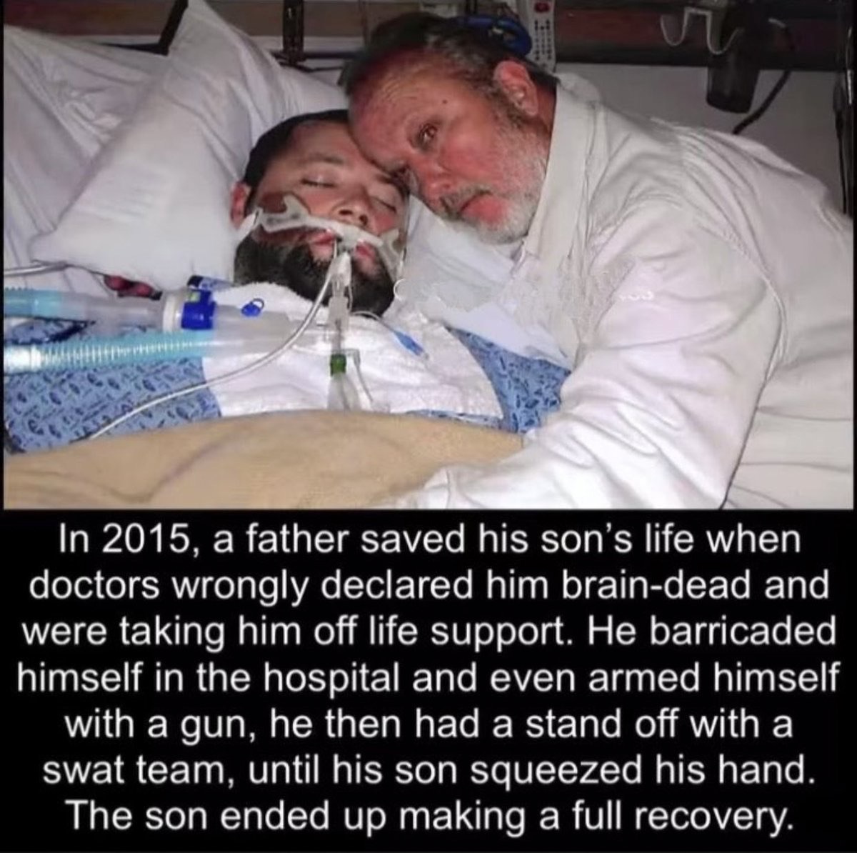 dudes post wins - man barricades himself in hospital to save son - In 2015, a father saved his son's life when doctors wrongly declared him braindead and were taking him off life support. He barricaded himself in the hospital and even armed himself with a