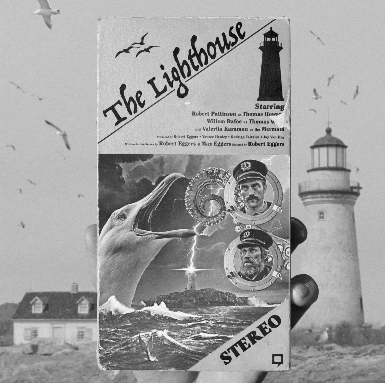 VHS tape edits - monochrome photography - g The Lighthouse Starring Robert Pattinson Thomas Willem Dafoe Thomas era Karaman Merd ... Roberta Mas Robert Eden Stereo
