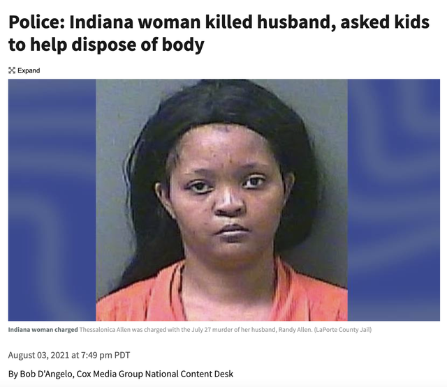 thessalonica allen randy allen - Police Indiana woman killed husband, asked kids to help dispose of body Expand Indiana woman charged Thessalonica Allen was charged with the July 27 murder of her husband, Randy Allen. LaPorte County Jail at Pdt By Bob D'A
