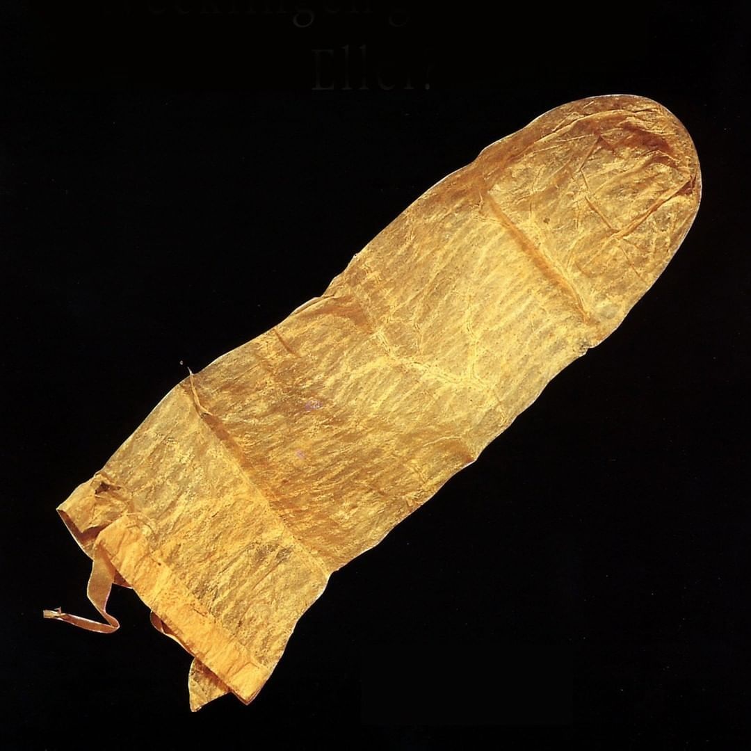 the oldest condom, made in 1640 in lund in sweden, was made with sheep intestines and  after using it, bathed in hot milk and put it to dry to prevent illnesses