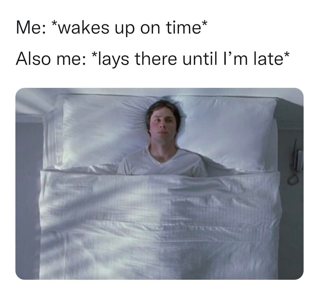 dank memes - funny memes - material - Me wakes up on time Also me lays there until I'm late