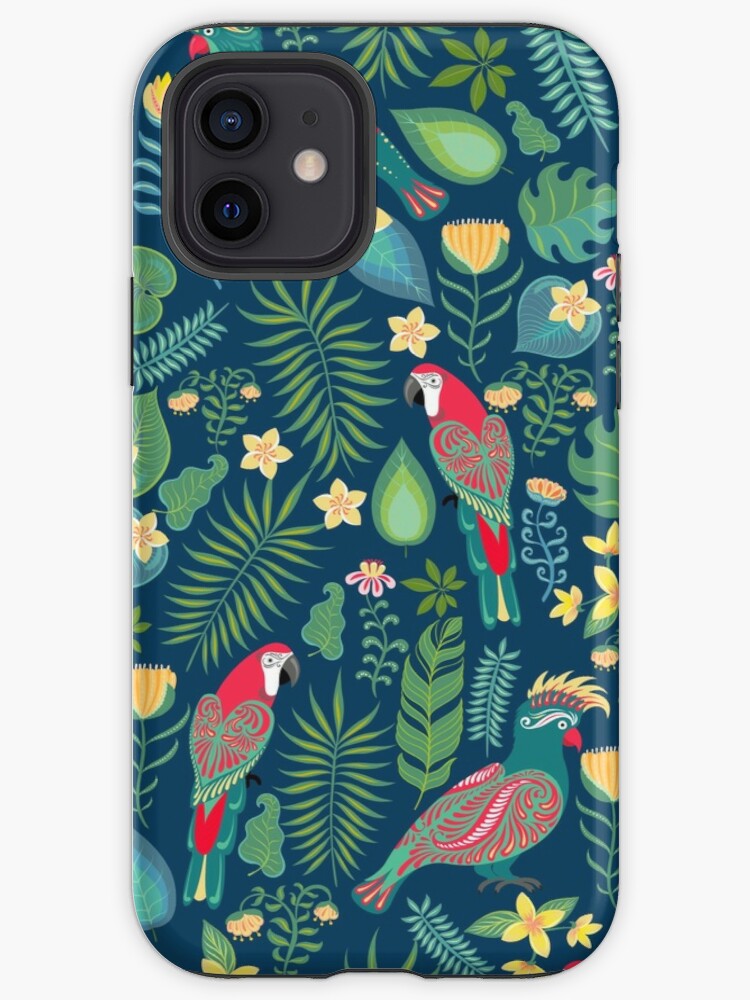 Tropical Parrots Leaves Pattern