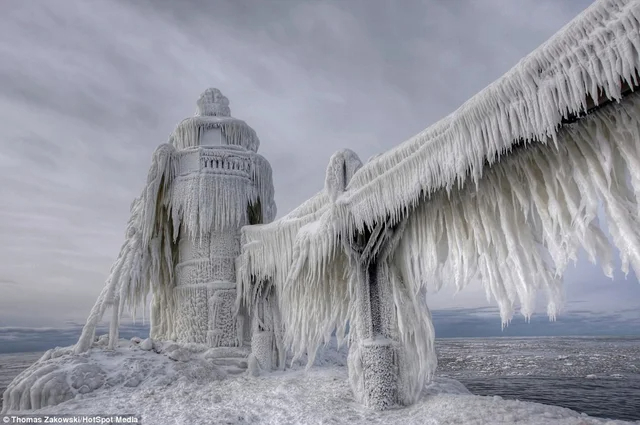 freezing as f - winter photos - michigan city lighthouse - Thomas Zakowski HotSpot Media