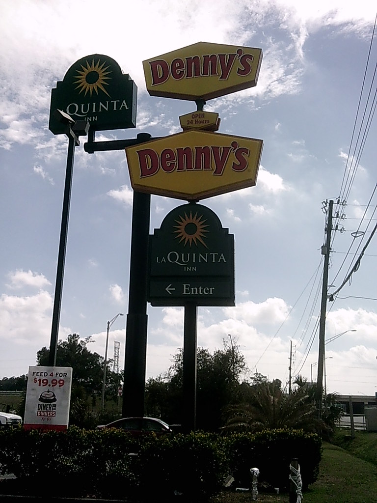 honest slogans  - sign - Denny's Quinta Inn Open 24 Hours Denny's La A Quinta Inn E Enter Feed 4 For $19.99 Dinere Dinners