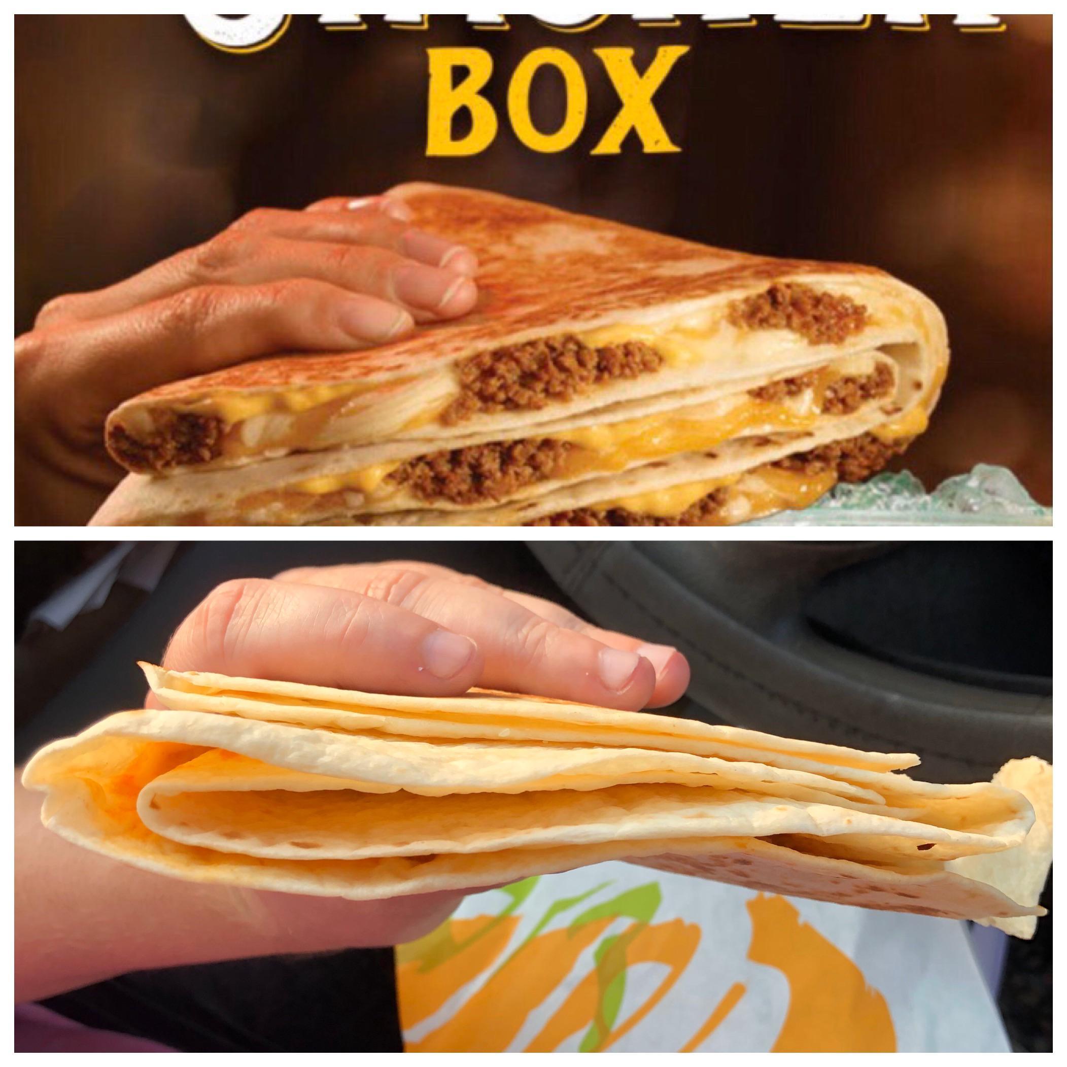 honest slogans  - taco bell expectation vs reality - Box