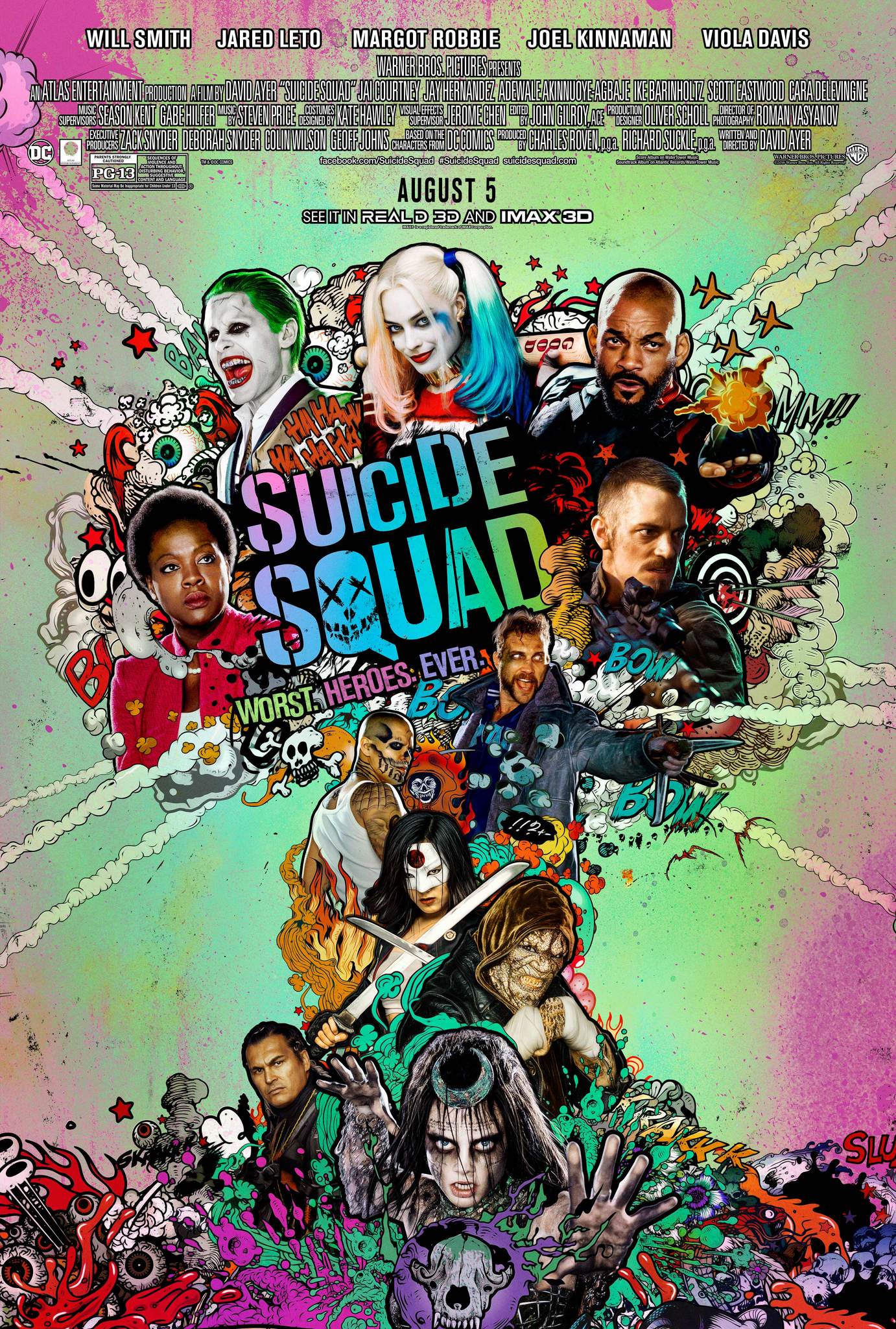 suicide squad poster - Will Smith Jared Leto !!11!!L Margot Robbie Joel Kinnaman Viola Davis Low Miny Ummai August 5 Stybesar Imax Cees Suicide Squad Worst Heroes Ever