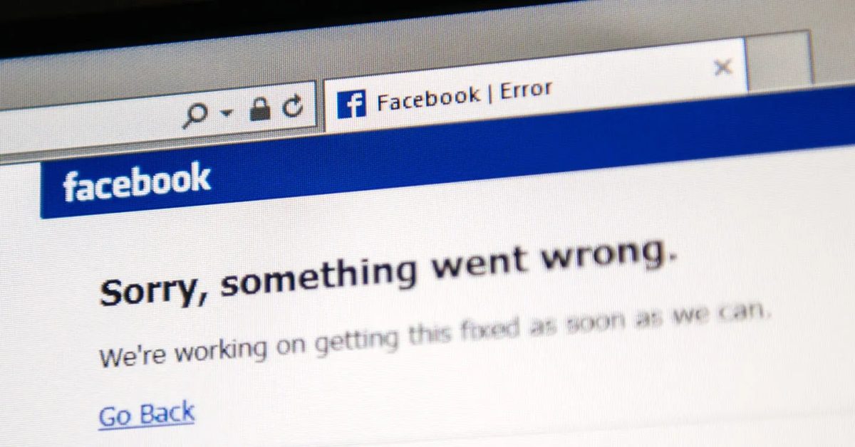 conspiracy theories  - facebook outage - f Facebook | Error facebook Sorry, something went wrong. We're working on getting this fixed as soon as we can Go Back
