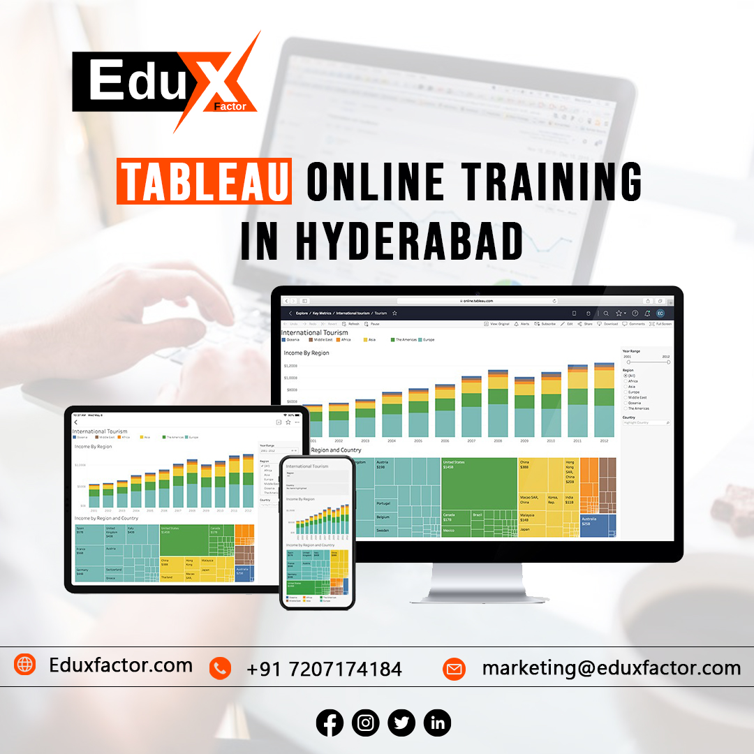 Tableau is a robust growing data visualization tool that is used in the Business Intelligence Industry. EduXFactor Training helps you to simplify raw data in a straightforward format. The data Analysis is high-speed tracking with Tableau tool presenting creations in dashboards and worksheets
