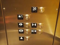 An elevator button with a star symbol indicates that it's the most direct way to get to a floor leading outdoors.