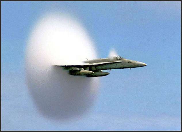 Photo of a F/A-18 Hornet as it broke the sound barrier.
