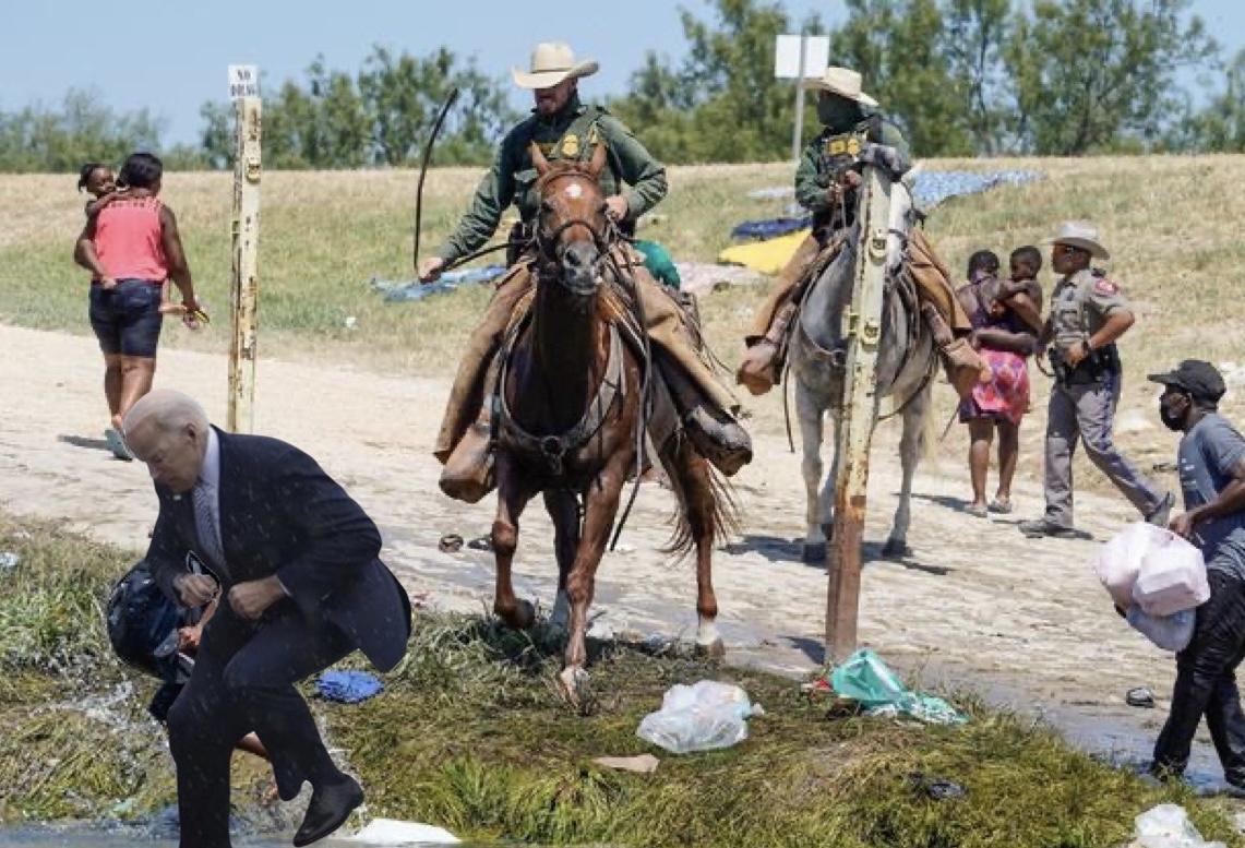 Biden attends rodeo as a clown to support border security.