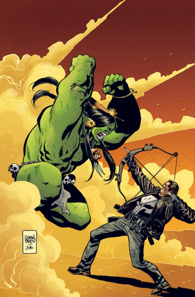 Yes that is the punisher killing a raged out hulk with a bow and arrow. (Punisher Kills the Marvel Universe