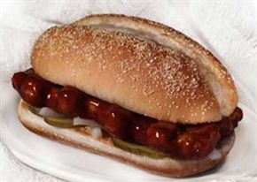The McRib is a boneless lump of pork loaded with onions and barbecue sauce.
