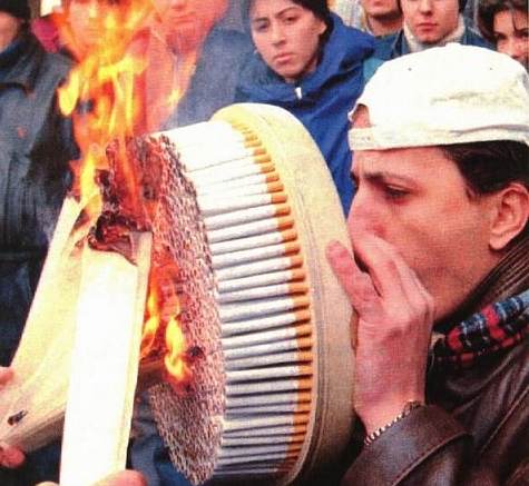 A man who smokes thousand of cigarettes
